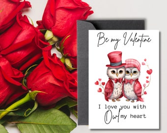 Valentines Day card, Cute card 5, Minimal card, Romance, Love, Funny owls, Owl love Printable Greeting card, Digital downloand and print