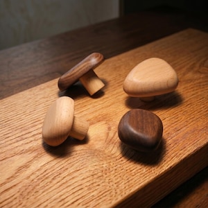 Solid Wood Cabinet Drawer Pulls, Single Hole, Nordic Pebble Natural Walnut / Beech