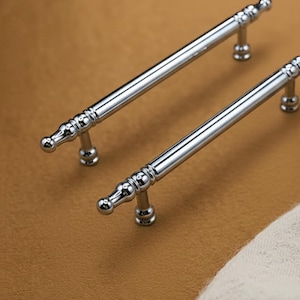 Drawer Pulls Silver Shiny Sparkling Dresser Cabinet Handles Knobs 96mm 128mm 192mm 3.75" 5" 7.5" Chic Modern Solid Weighty Polished Chrome