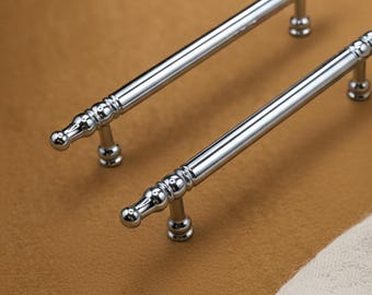 Drawer Pulls Silver Shiny Sparkling Dresser Cabinet Handles Knobs Chic Modern Solid Weighty Polished Chrome 192mm 128mm 96mm