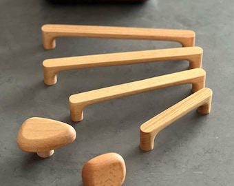 Natural Wood Cabinet Handles – Beech Drawer Pulls for Cupboard Wardrobe – Knobs 96 128 160 192 224 mm