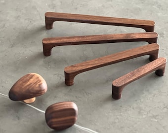Walnut Natural Wood Cabinet Drawer Handles – Design Pulls for Cupboard Wardrobe Minimalist Furniture Handle 96 128 160 192 224 256 mm Knobs