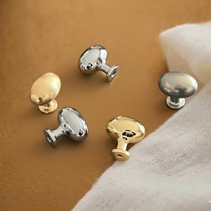 Perillas ovaladas de aleación de zinc para gabinetes, acabado cromado brillante y liso, tiradores modernos para cajones de cocina, tocador y baño.