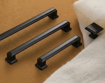 Hampton Style Cabinet Handles Matte Black Drawer Pull for Kitchen Cupboard Dresser Knob Solid Weighty 192mm 128mm 96mm