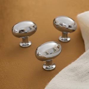 Perillas ovaladas para gabinete de cromo pulido, tirador de cajón moderno, estilo moderno, elegante, pesado, brillante, de un solo orificio