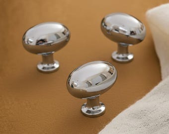 Polished Chrome Oval Cabinet Knobs Modern Drawer Pull modern style chic weighty shiny single hole