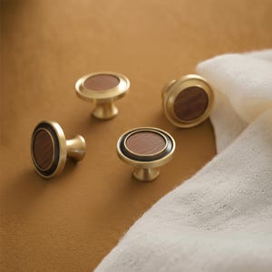 Walnut Solid Brass Cabinet Knob Vintage Wood & Antique Drawer Pull for Cupboards, Dresser