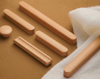 Ladegrepen van natuurlijk beukenhout kastgrepen voor kast: 64 96 128 160 192 mm