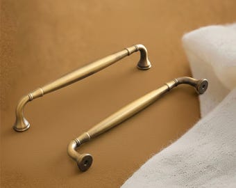 Antique Solid Brass Cabinet Handles Knobs 96 128 160 mm Gold Unique for House Home Drawer Pull Wardrobe Closet 3.78" 5" 6.25" Single Hole