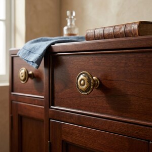 Cabinet Knobs Solid Brushed Brass Round – 30mm Smooth Antique Drawer Pull – Heavy Luxury Gold Knob for Dresser Kitchen Furniture Bild 2