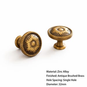 Cabinet Knobs Solid Brushed Brass Round – 30mm Smooth Antique Drawer Pull – Heavy Luxury Gold Knob for Dresser Kitchen Furniture Bild 5