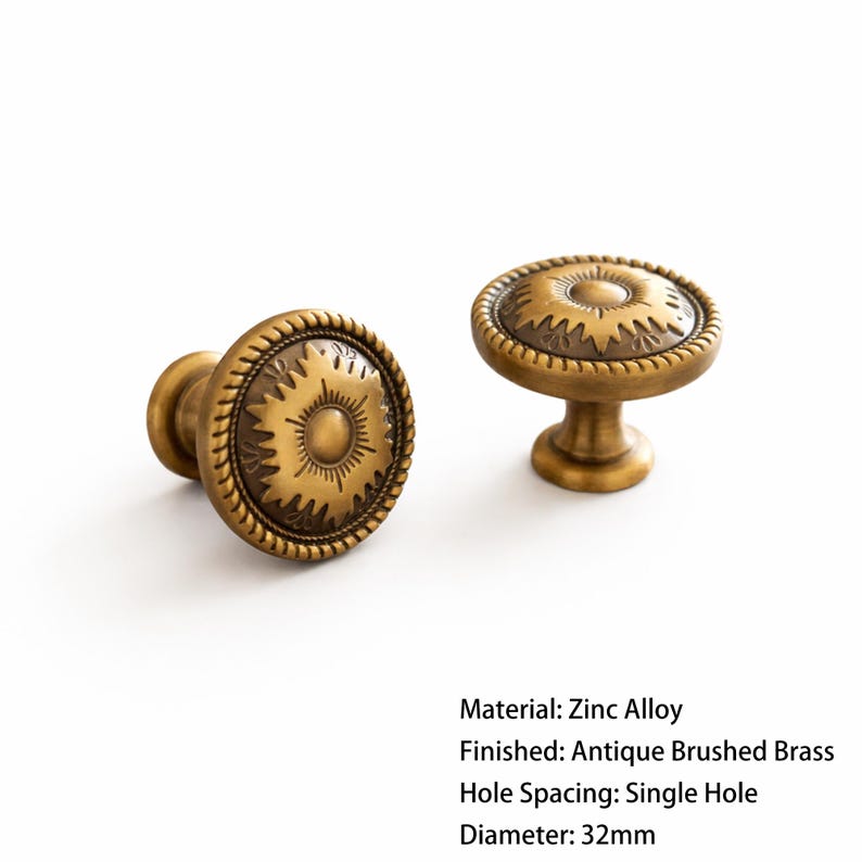 Cabinet Knobs Solid Brushed Brass Round – 30mm Smooth Antique Drawer Pull – Heavy Luxury Gold Knob for Dresser Kitchen Furniture Bild 5