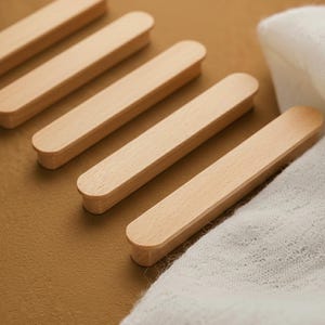 Natural Beech Wood Cabinet Handles – Drawer Pulls for Cupboard Closet – Minimalist Furniture Knobs 96 128 160 192 mm