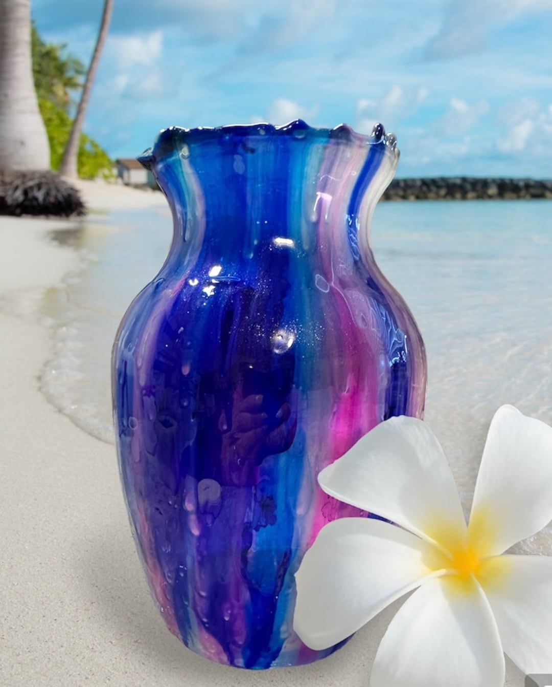 青紫色のガラス花瓶 RobinsNestEpoxyArt 青と紫のドリップ ガラス花瓶 - Etsy 日本