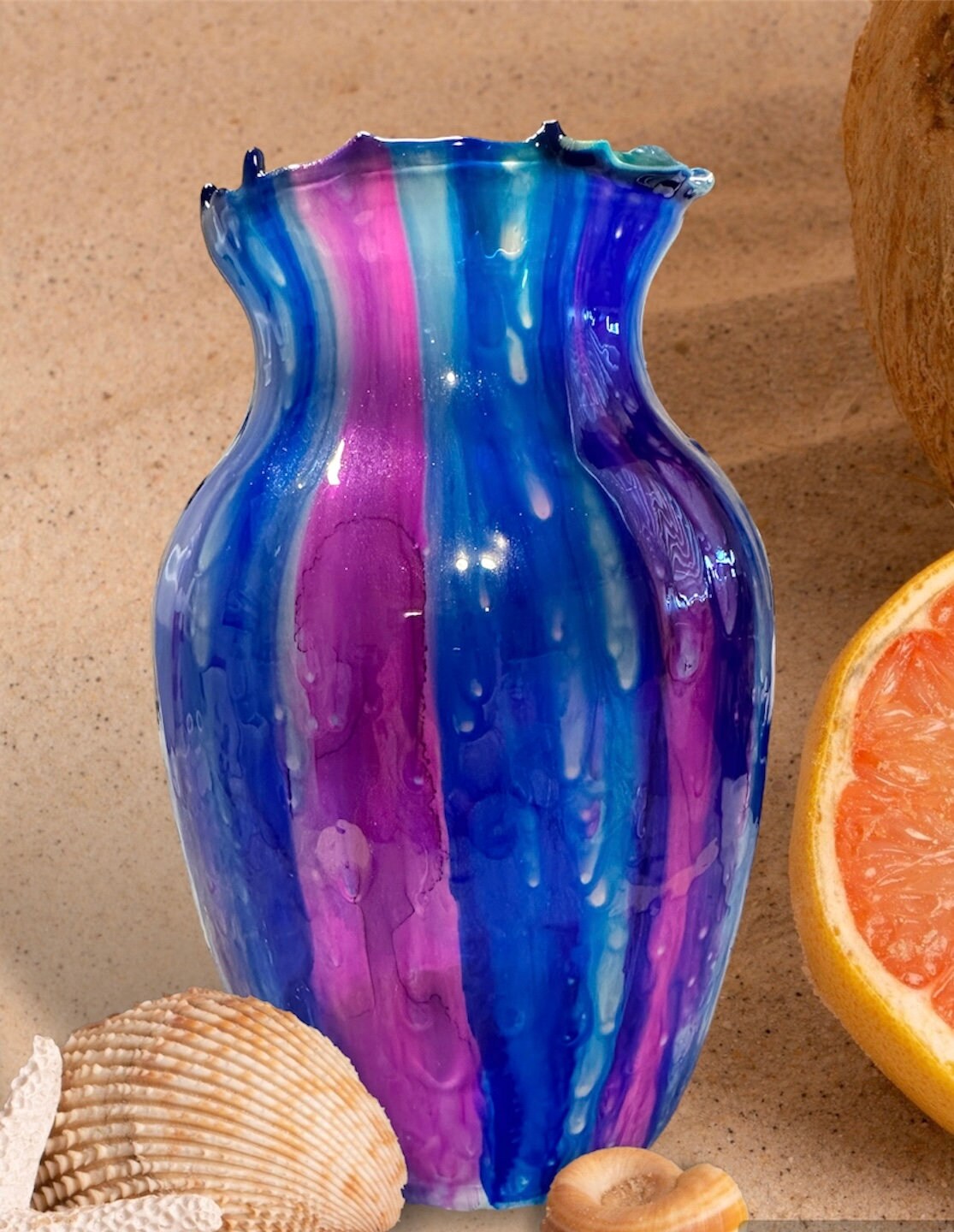 RobinsNestEpoxyArt 青と紫のドリップ ガラス花瓶 - Etsy 日本