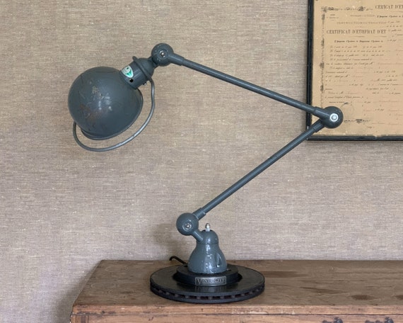 Jieldé | Blue Grey | Table Lamp | Vintage | Old | Industrial | Desk Lamp | Desk Lamp | Work Lamp | Studio Lamp | 2-armed