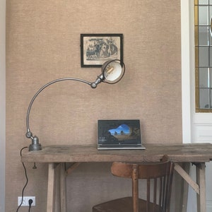 Renovated Jieldé Tablelamp with 2 arms for mounting on desk. Original colour.