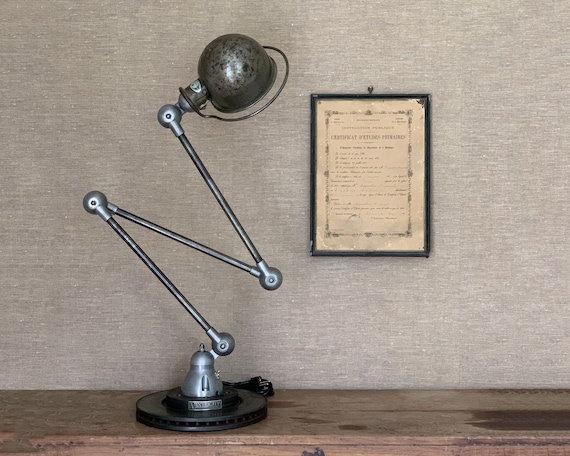 Jieldé | Blank metal | Table lamp | Vintage | Old | Industrial | Desk lamp | Desk lamp | Work lamp | Studio lamp | 3-armed