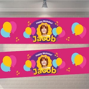 2 x Personalised Birthday Banner THE BEST SIZE ! Name,  Age & Photos to Party Banners, Custom Decoration Party Ideas,  Celebration Party