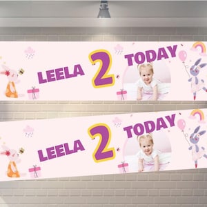 2 x Personalised Birthday Banner THE BEST SIZE ! Name,  Age & Photos to Party Banners, Custom Decoration Party Ideas,  Celebration Party