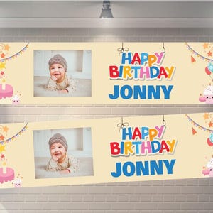 2 x Personalised Birthday Banner THE BEST SIZE ! Name,  Age & Photos to Party Banners, Custom Decoration Party Ideas,  Celebration Party