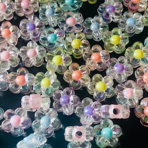 10mm AB Daisy Flower Beads| Glass Flower Beads| Transparent Flower Beads| Arylic Flower Beads| Bracelet DIY Beads