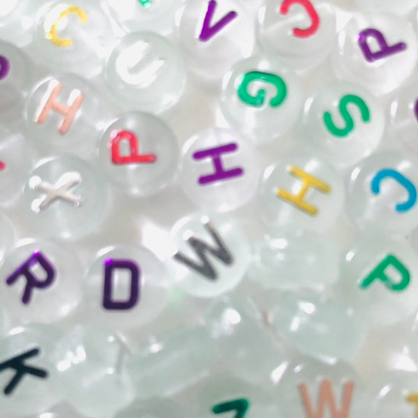 10mm Glowing Letter Acrylic Beads| Illuminated Letter Beads | Glow in the Dark Beads| 10mm Letter Beads| 140 PC Letters| Alphabet Beads