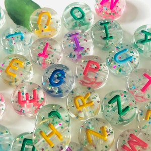 10mmConfetti Letter Bead|Glittery Letter Bead| Confetti Letter Beads for Jewelry Making | Alphabet  Glitter Beads |Beads for Personalization