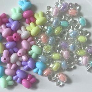Perles de lapin | Perles têtes de lapin| Fournitures de bracelet de Pâques | Perles de Pâques| Perles d&#39;oreilles de lapin | Lapins aux couleurs pastel | Perles Lapin