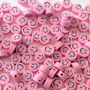 10mm Polymer Smiley Face Bead| Pink Smiley Face | Smiley Face Beads| Clay Beads Smiley Face |  Happy Face Clay Beads|DIY Bracelet supplies