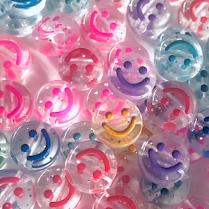 Cuentas de confeti con cara sonriente de 10 mm, con purpurina de emoji, para bisutería, con purpurina de cara sonriente y con forma de emoción.