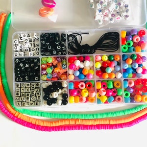 Kit de cuentas Heishi de polímero de 6 mm - 16 pulgadas / Kit de cuentas acrílicas de 6 mm / Juego de fabricación de joyas / Cuentas Heishi / Cuentas de cubo de letras de 7 mm / Cuentas acrílicas/