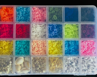 LZOUOWO 7200 クレイビーズセット フラットヘイシビーズ ブレスレット製作用 美的キット 24色 ポリマークレイビーズ ジュエリーメイキング クレイビーズ 7200個 2箱 ブレスレット製作キット - 24色 ポリマー