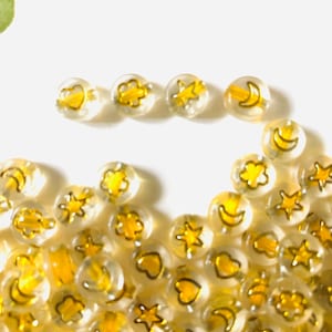 7mm Corazón Estrellas Cresent Abalorios / Abalorios transparentes de color dorado / Abalorios espaciadores / Suministros de pulsera / Abalorios DIY para joyería