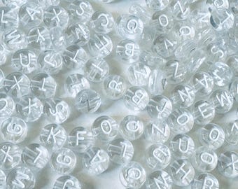 Transparent Acrylic Letter Beads, 7mm Round Alphabet Beads