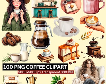 Coffee PNG Clipart, Cozy Coffee Clipart, Coffee Beans PNG, Coffee Shop Clipart, Latte PNG Bundle, Instant Download, Commercial Use Allowed