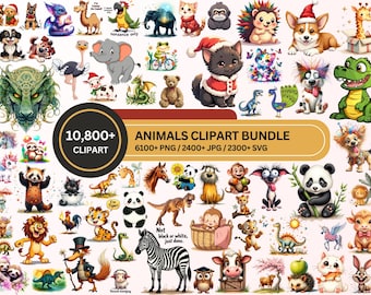 Animals Clipart Mega Bundle 10800+ PNG JPG SVG | Cute Animal Clipart, Cartoon Animals Bundle, Kids Animals Graphics Commercial Use