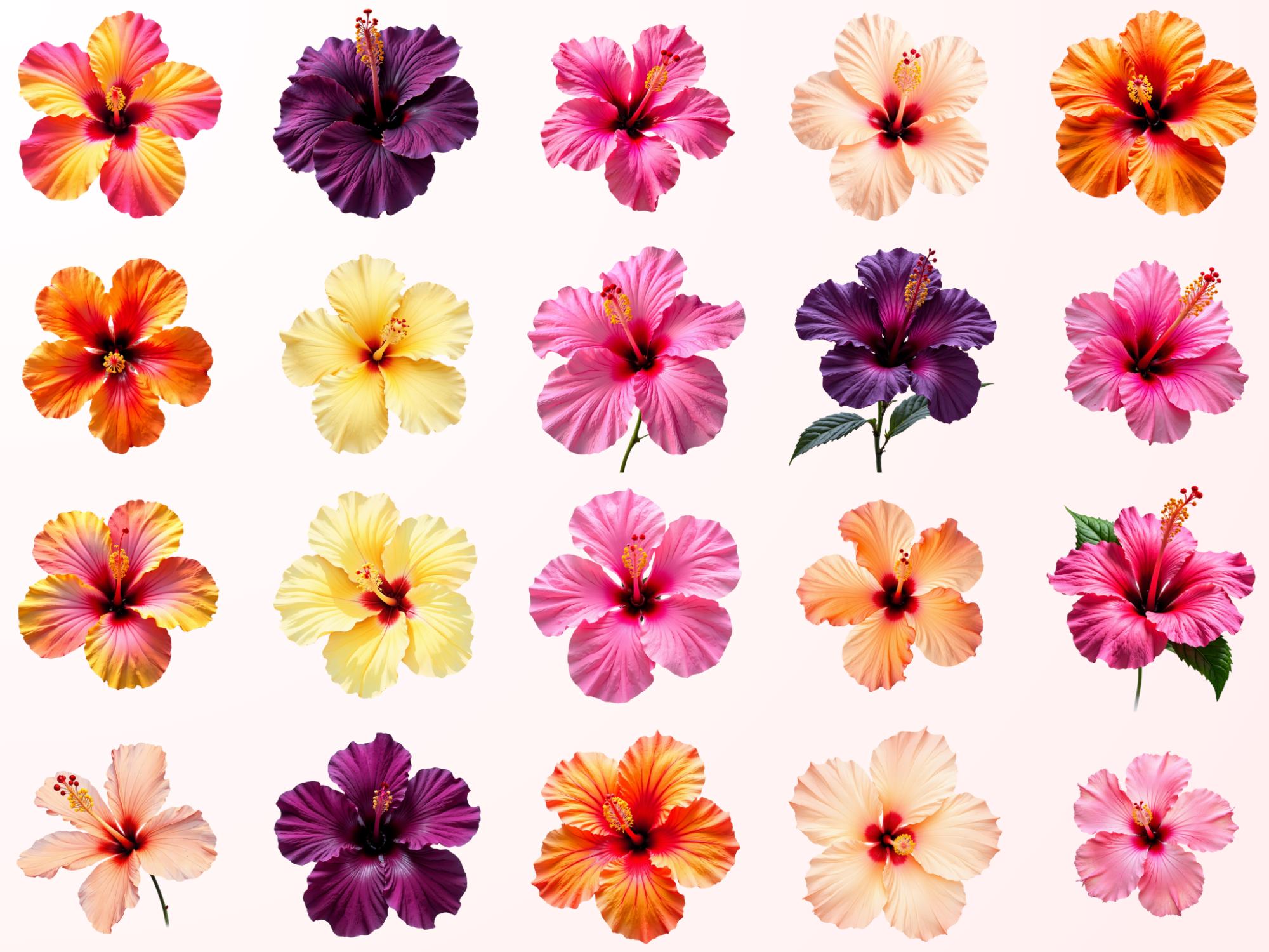 Hibiscus Flower Clipart Bundle 90 PNG JPG SVG, Tropical Floral Graphics ...