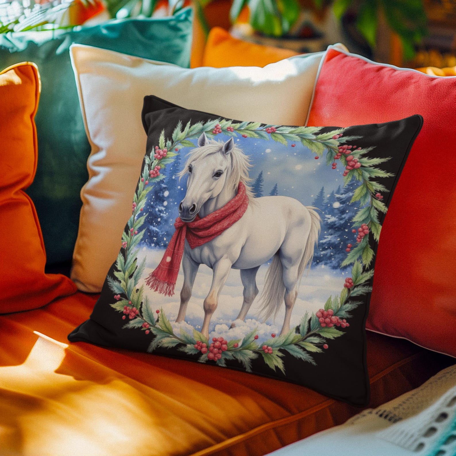 Christmas Horse Clipart Bundle, 40 PNG Watercolor Horse Wreaths, Winter ...