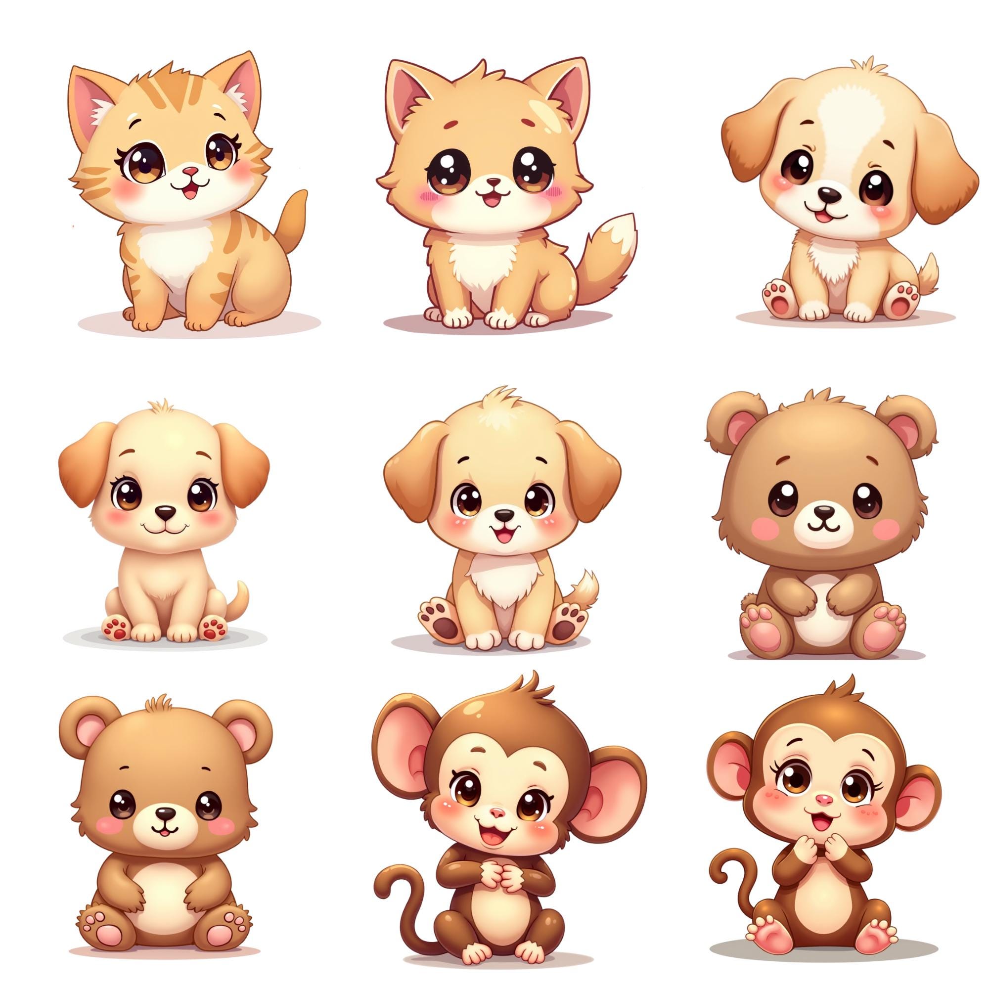 47 Cute Chibi Animals Clipart PNG JPG SVG Bundle, Kawaii Baby Animal ...