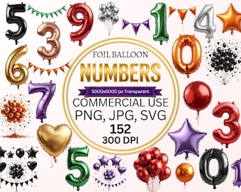 250 Balloon Clipart PNG Bundle, Colorful Party Balloons PNG, Birthday Decoration Clipart, Transparent Background, Digital Download
