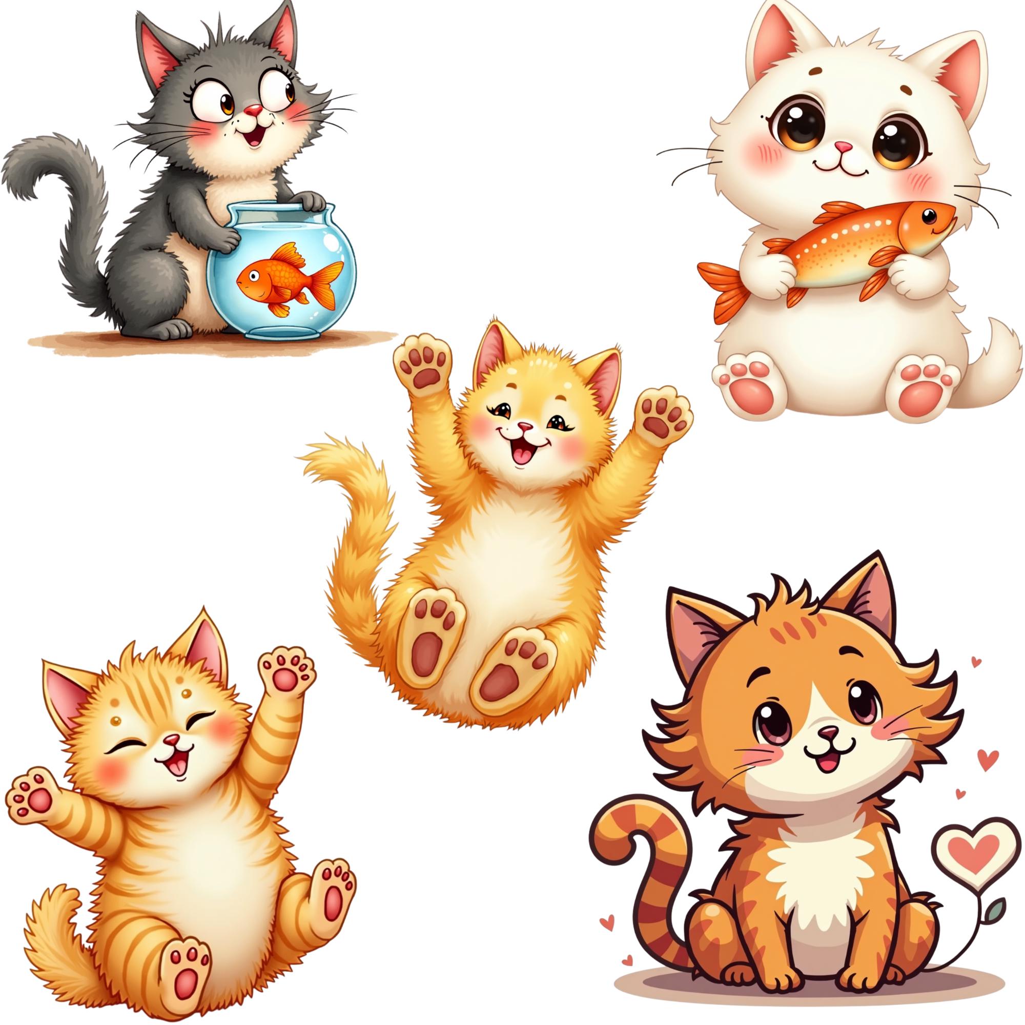 Quirky Cats Clipart Bundle PNG SVG JPG, Cute Cat Illustrations,kawaii ...