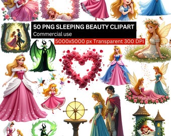50 PNG Sleeping Beauty Clipart, Princess Aurora Fairy Tale Bundle, 5000x5000px 300DPI, Transparent Background Commercial Use