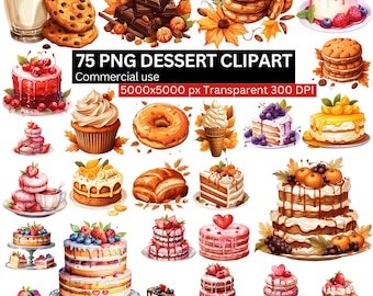 Dessert Clipart Bundle, 75 PNG Files, Cake Cupcake Cookie Donut Clipart, Sweet Food Sublimation PNG, Digital Download, Commercial Use