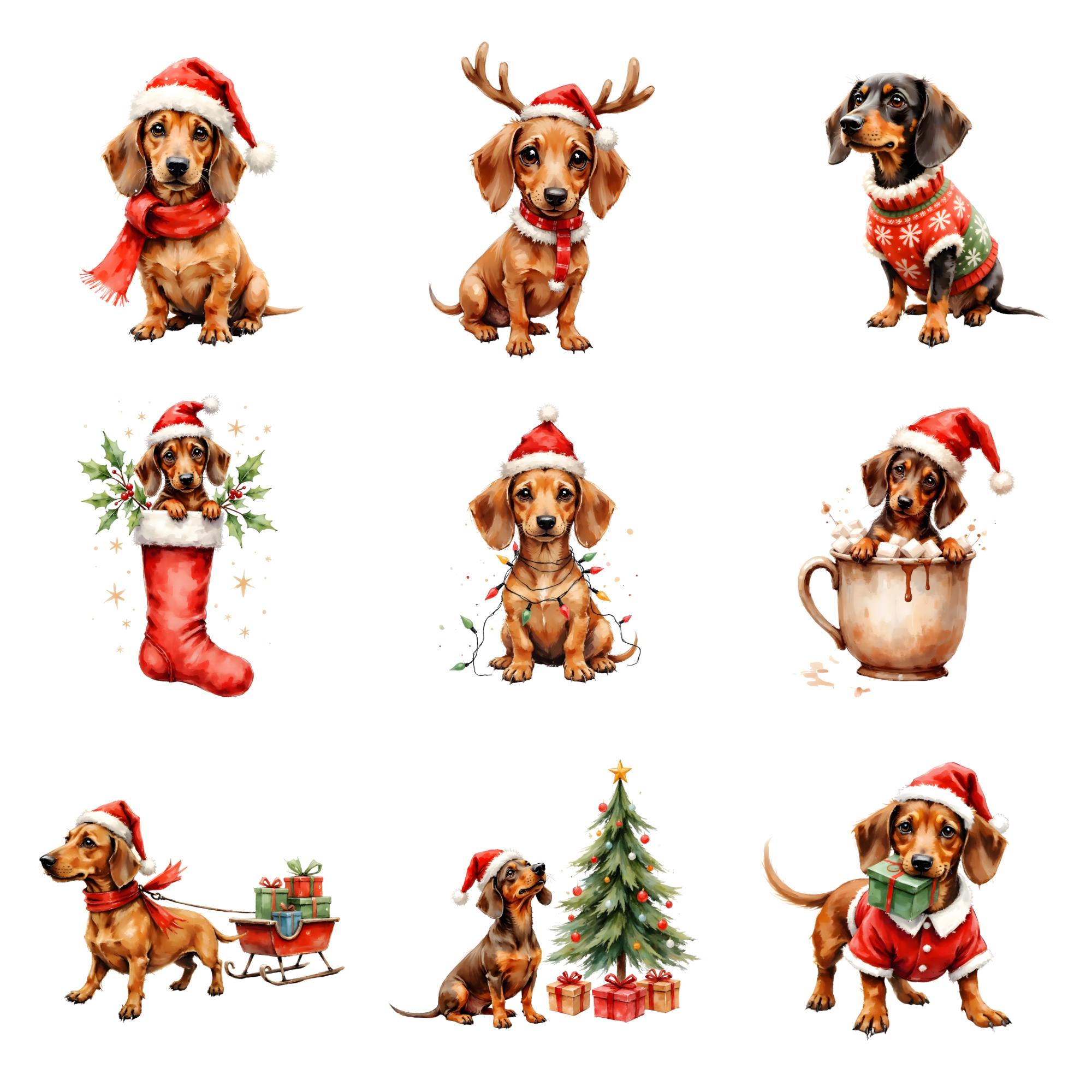 Christmas Dachshund Dog Clipart Bundle, 50 PNG Sausage Dog ...