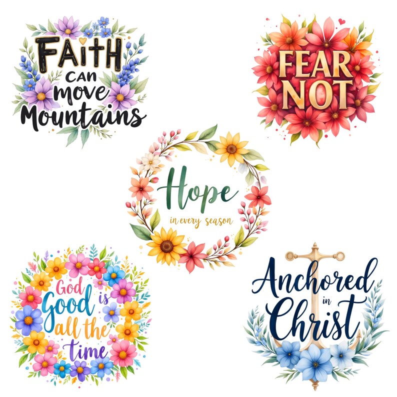 Christian Faith Quote Clipart, Bible Verse PNG Bundle, Floral Scripture ...
