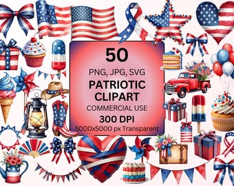 American Flag PNG Bundle, 75 Patriotic Clipart Designs, Transparent Background, 300 DPI, Sublimation Files, Digital Download