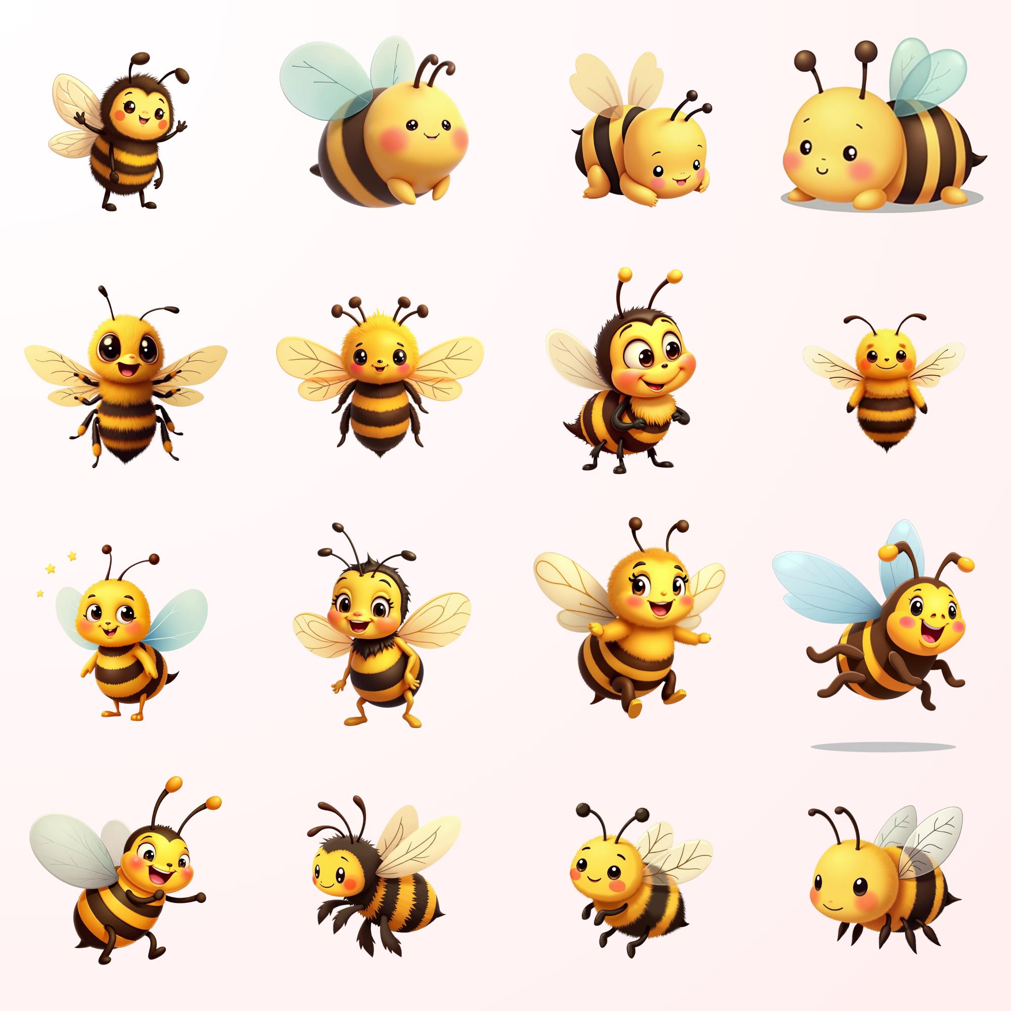 Cute Baby Bee Clipart Bundle, Sweet Baby Bees PNG SVG JPG, Kawaii Honey ...