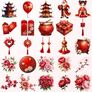 a bunch of chinese decorations on a white background