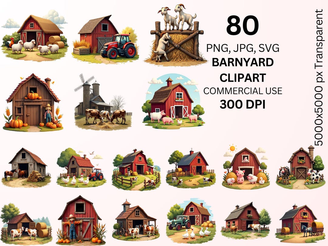 Barnyard Clipart Bundle PNG SVG, Farm Animals Clipart, Rustic Farm ...